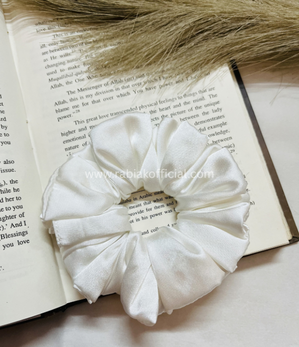 Satin Hair Scrunchies- White